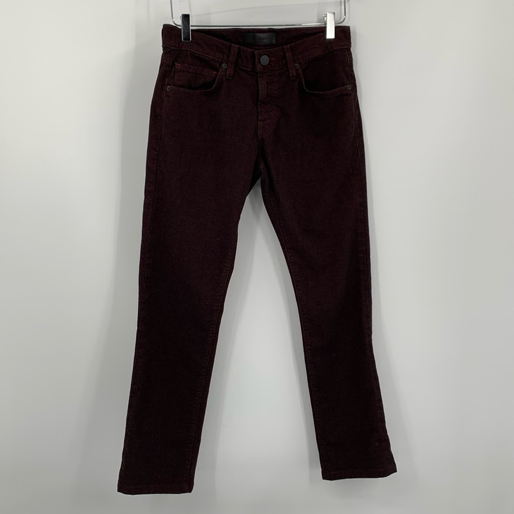 J Brand Kane Snifter straight leg wine burgundy ankle lower rise denim jeans 28